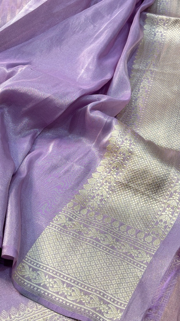Lavender Purple Tissue Banarasi Silk Handwoven Saree