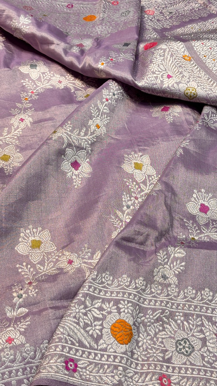 Dusty Lavender Tissue Banarasi Silk Handwoven Saree