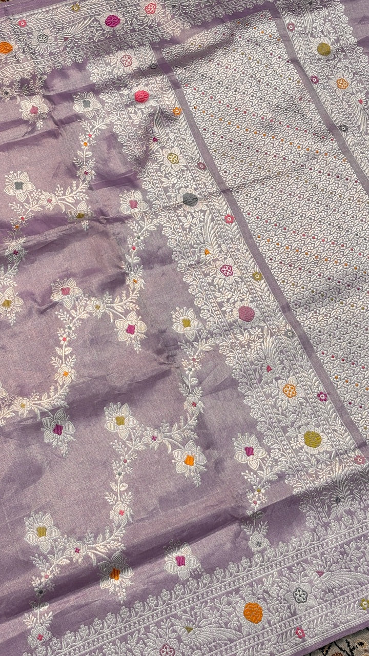 Dusty Lavender Tissue Banarasi Silk Handwoven Saree