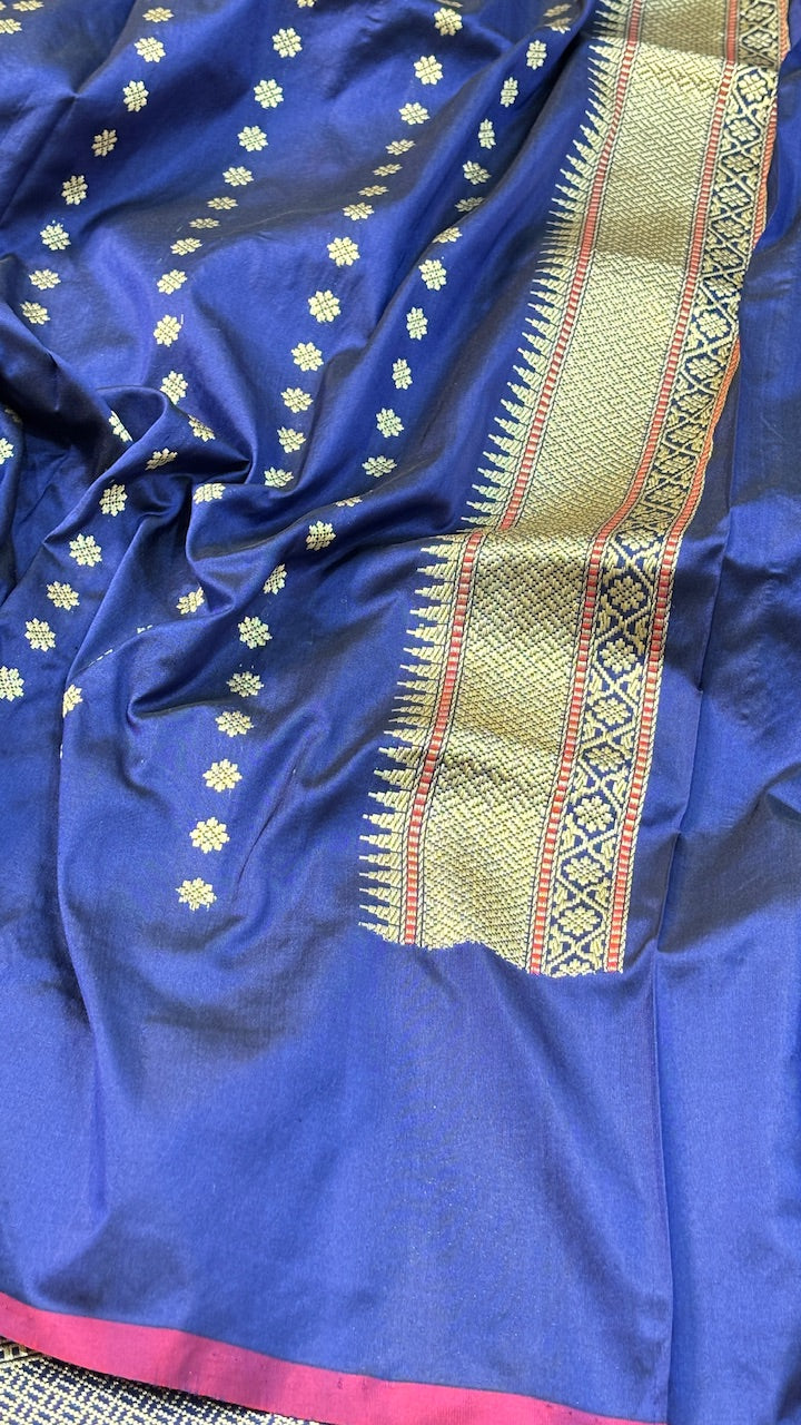 Navy Blue Banarasi Katan Silk Handwoven Saree