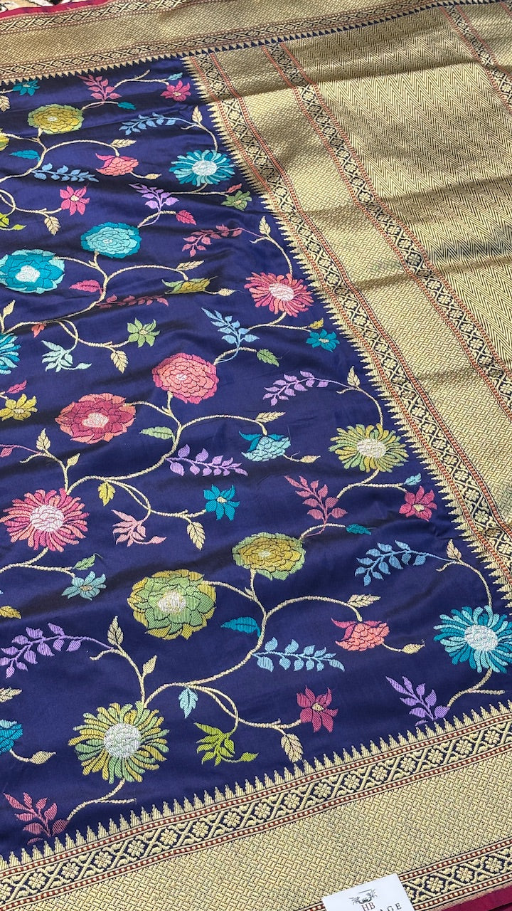 Navy Blue Banarasi Katan Silk Handwoven Saree