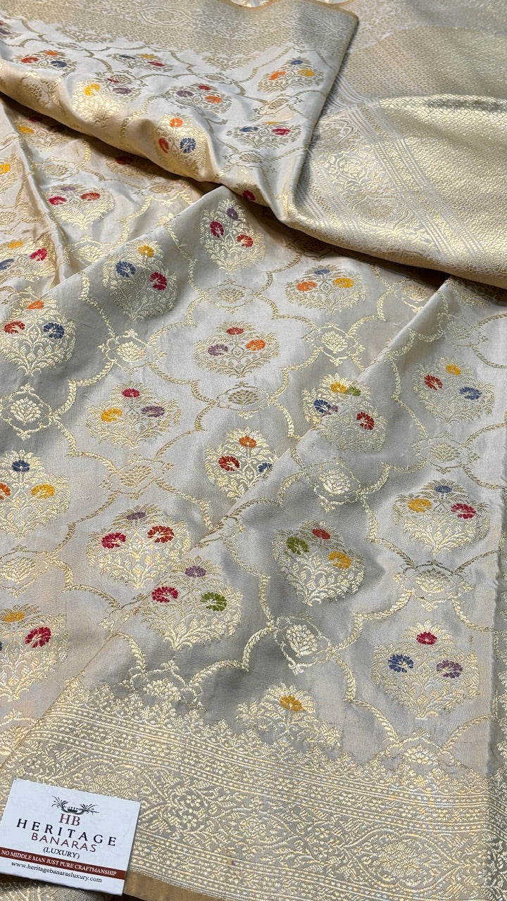 Ivory Tissue Banarasi Silk Handwoven Saree