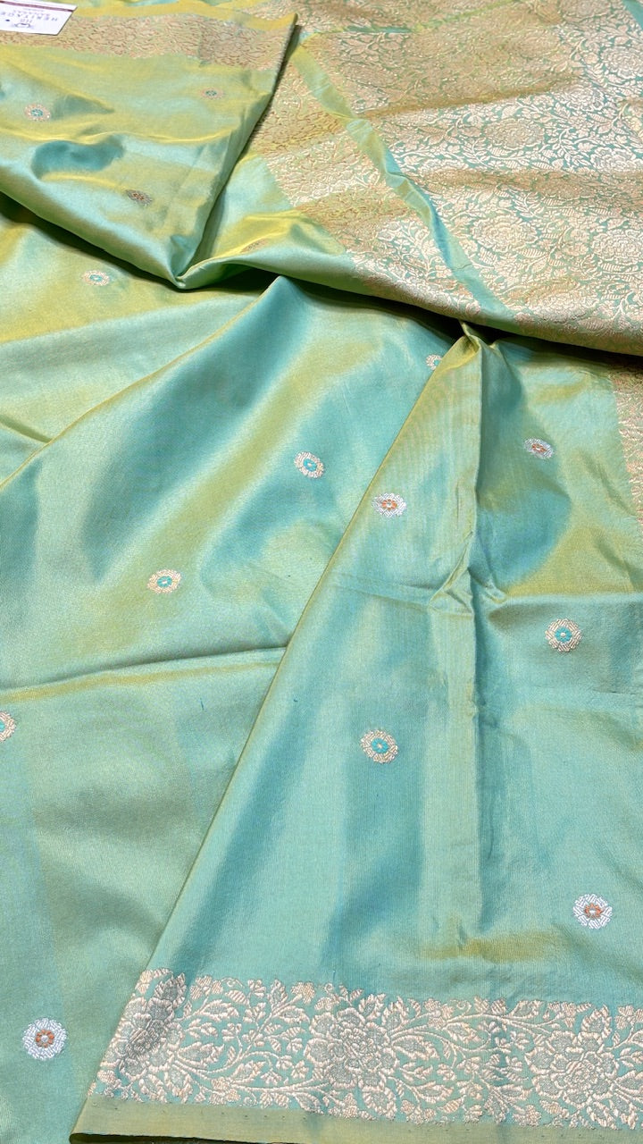 Mint Green Banarasi Katan Silk Handwoven Saree
