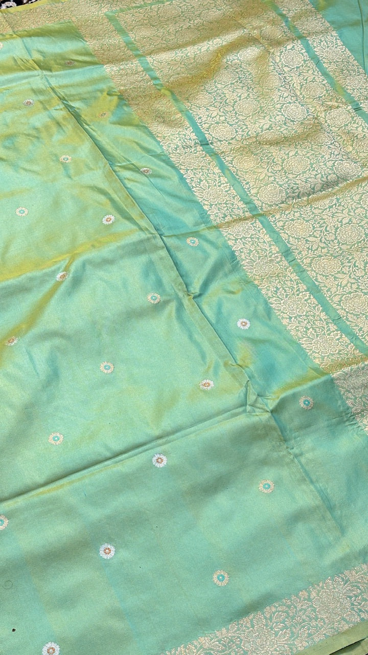 Mint Green Banarasi Katan Silk Handwoven Saree