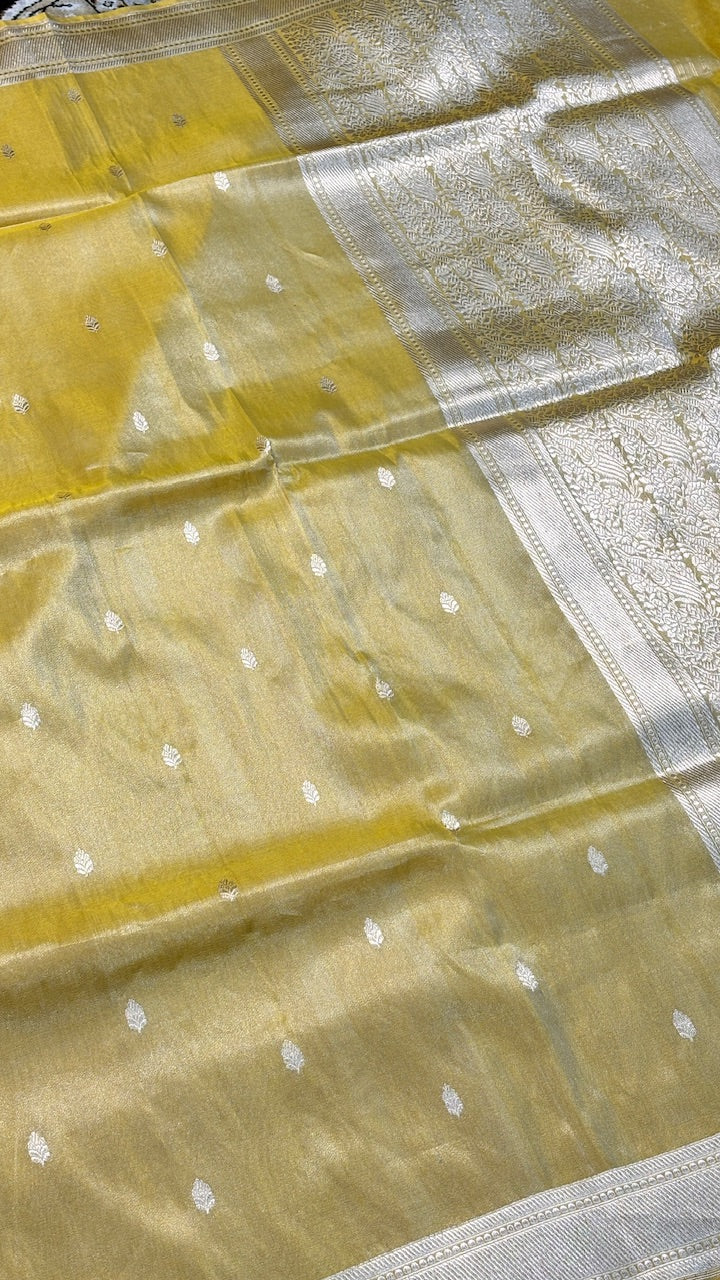 Gold Yellow Tissue Banarasi Silk Handwoven Saree