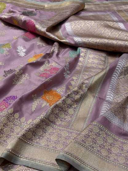 Mauve Pure Banarasi Ektara  Silk Handwoven Saree