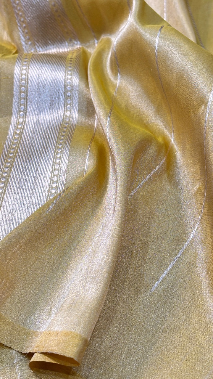 Gold Yellow Tissue Banarasi Silk Handwoven Saree
