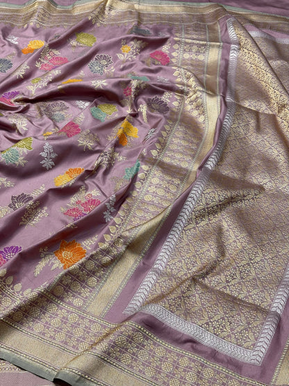 Mauve Pure Banarasi Ektara  Silk Handwoven Saree