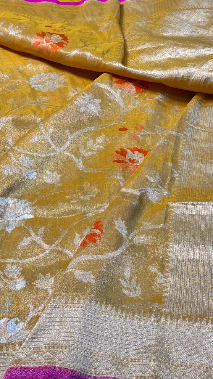 Yellow Tissue Banarasi Silk Handwoven Saree