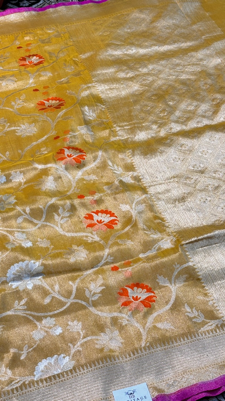 Yellow Tissue Banarasi Silk Handwoven Saree
