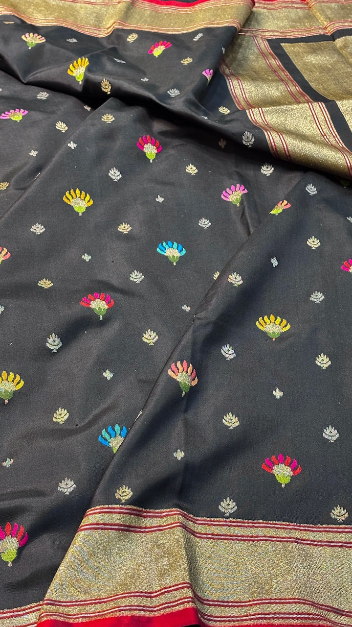 Black Pure Banarasi Ektara  Silk Handwoven Saree