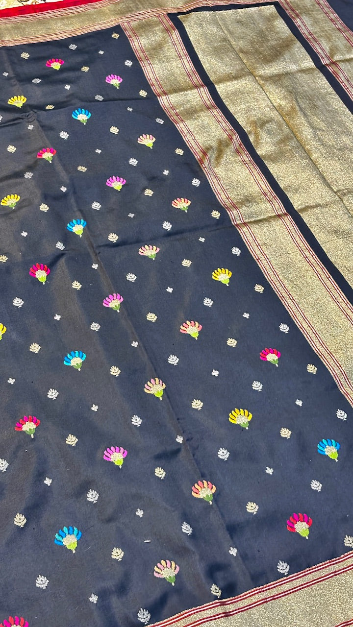 Black Pure Banarasi Ektara  Silk Handwoven Saree