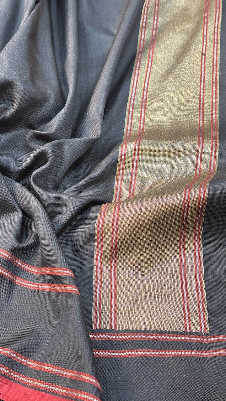 Black Pure Banarasi Ektara  Silk Handwoven Saree