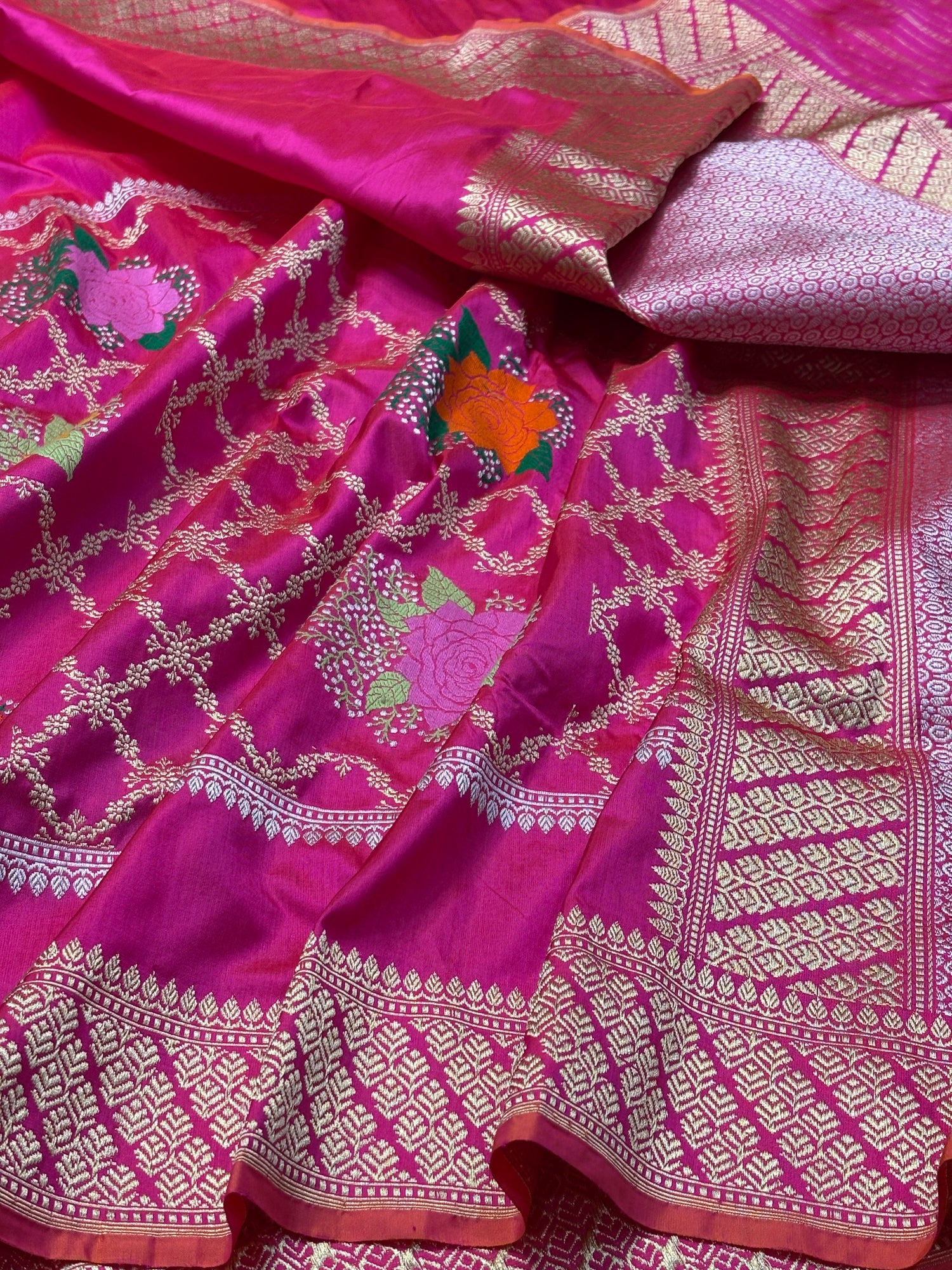 Rani Pink Pure Banarasi Katan Silk Handwoven Saree