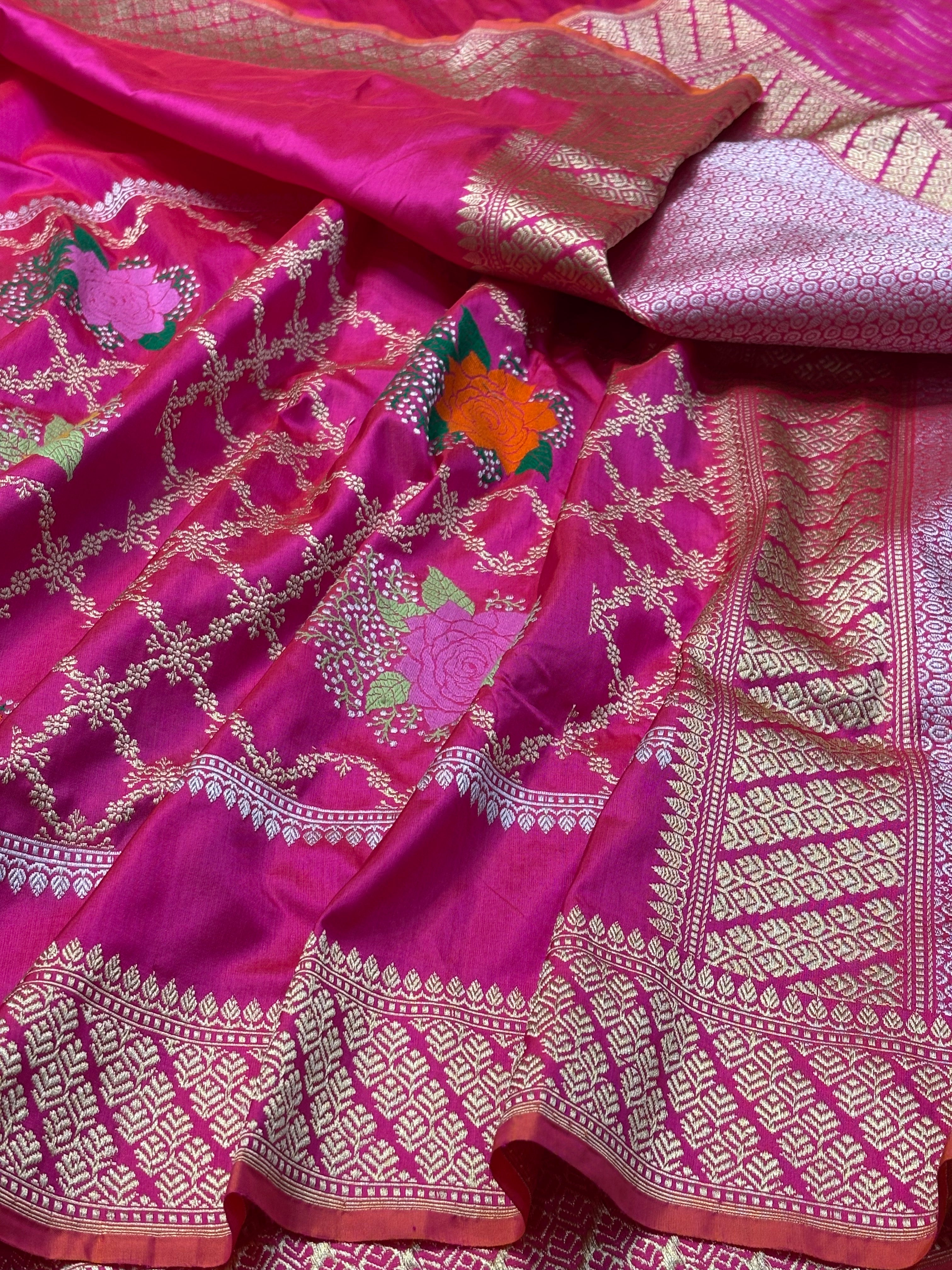 Rani Pink Pure Banarasi Katan Silk Handwoven Saree