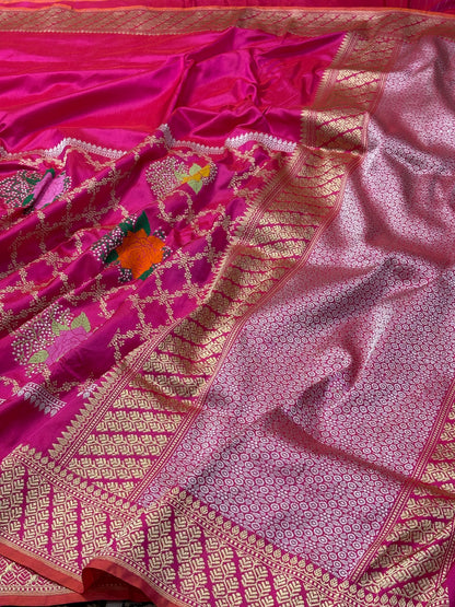 Rani Pink Pure Banarasi Katan Silk Handwoven Saree