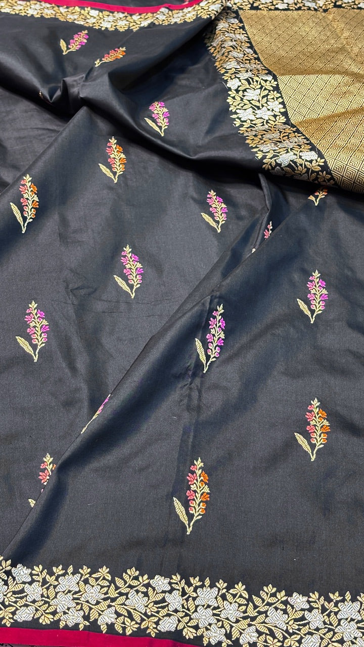 Black Minakari Banarasi Katan Silk Handwoven Saree