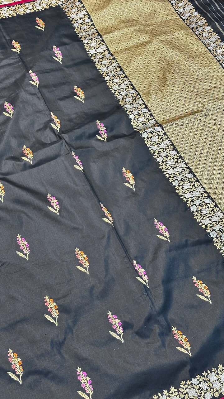 Black Minakari Banarasi Katan Silk Handwoven Saree