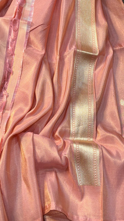 Peach PinkPurple Tissue Banarasi Silk Handwoven Saree
