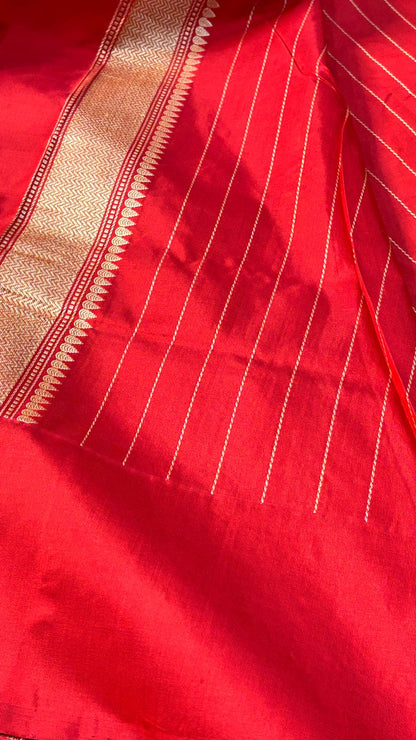 Light ivory Pure Banarasi Ektara  Silk Handwoven Saree