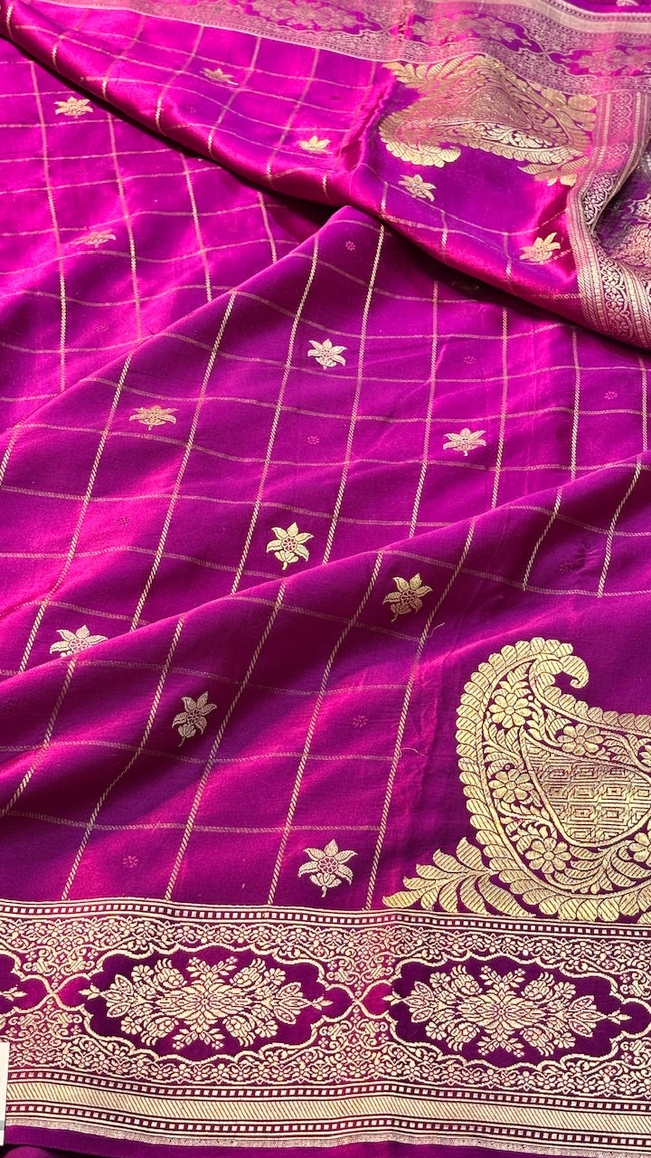 Purple Banarasi Satin-Mashru Silk Handwoven Saree