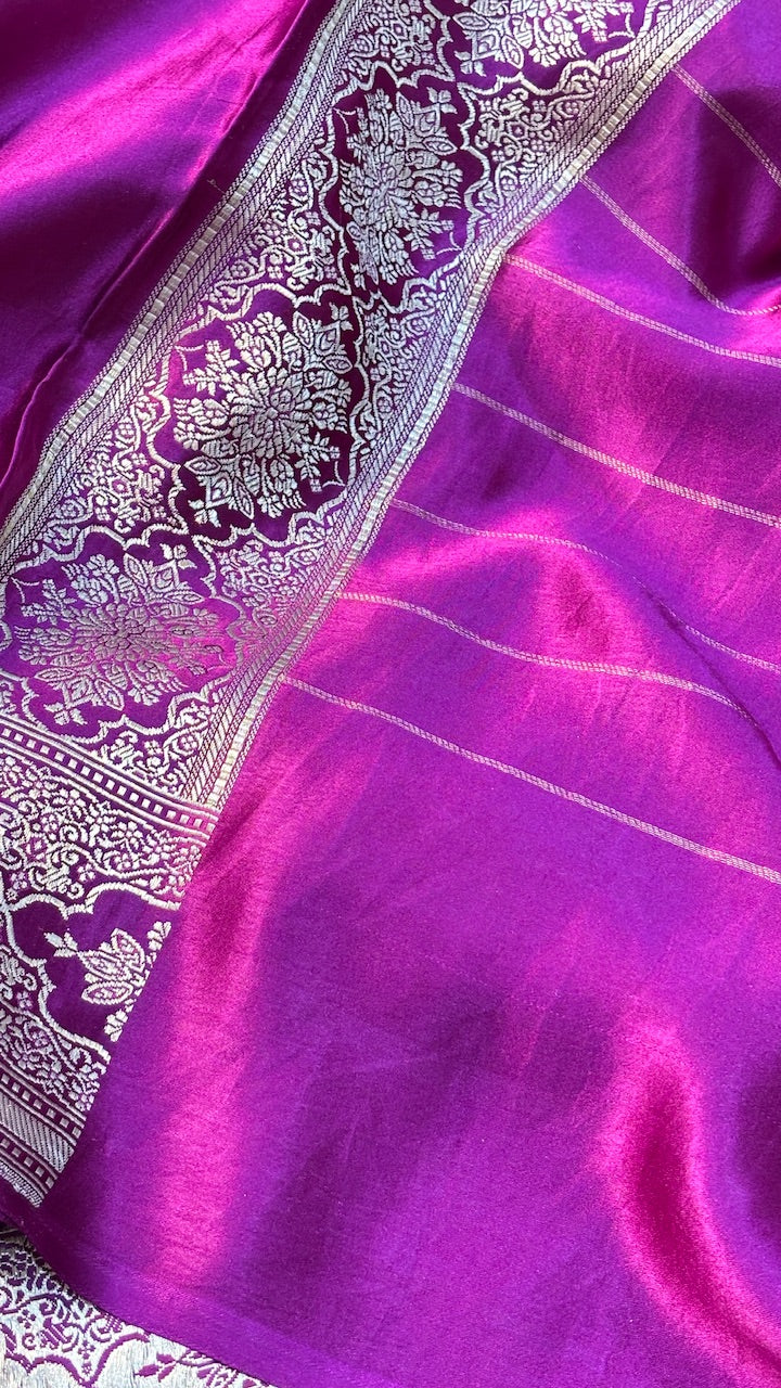 Purple Banarasi Satin-Mashru Silk Handwoven Saree