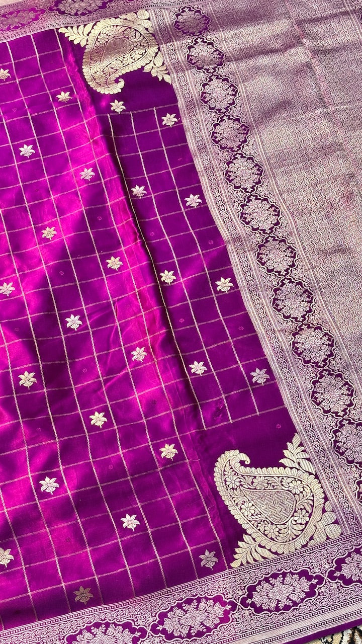 Purple Banarasi Satin-Mashru Silk Handwoven Saree