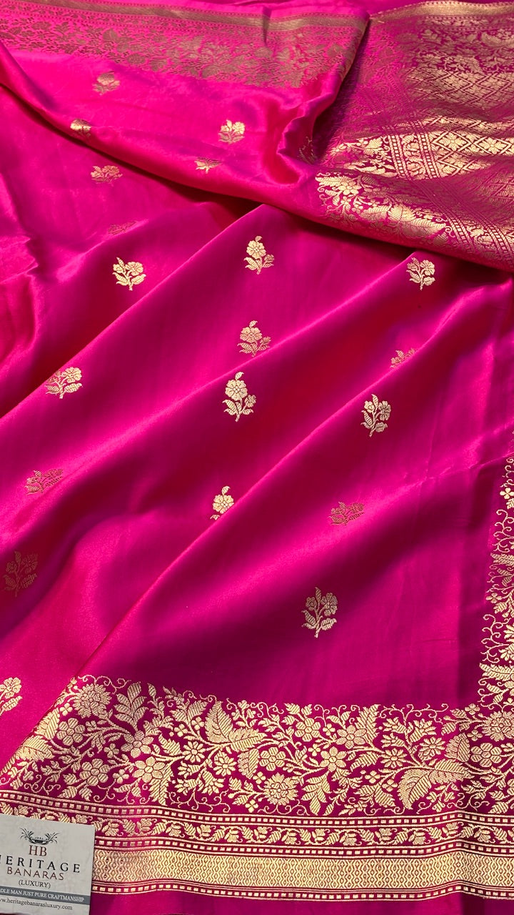 Rani Pink Banarasi Satin-Mashru Silk Handwoven Saree
