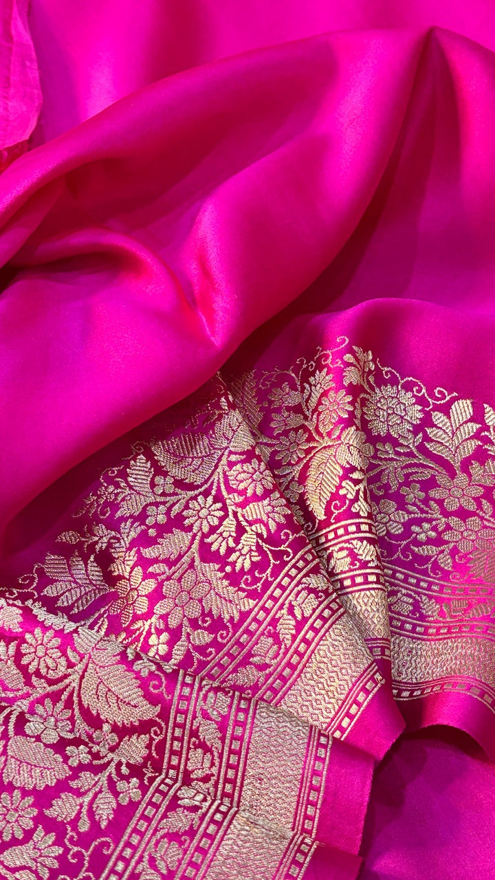 Rani Pink Banarasi Satin-Mashru Silk Handwoven Saree