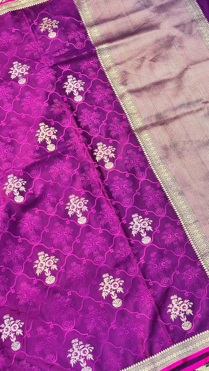Purple Pure Satin Silk Banarasi Saree