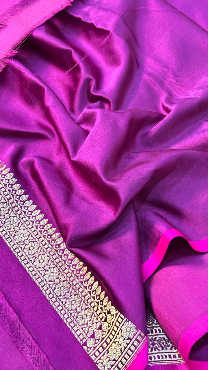 Purple Pure Satin Silk Banarasi Saree