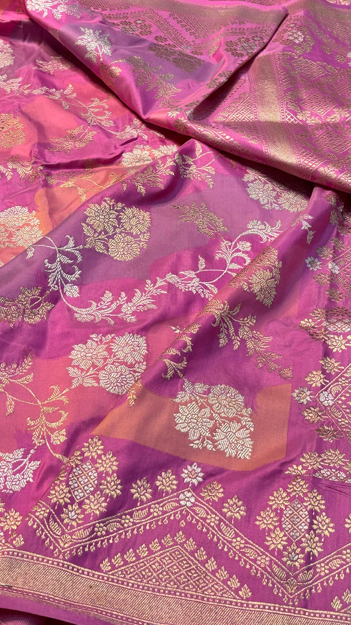 Pinkish Purple Minakari Banarasi Katan Silk Handwoven Saree