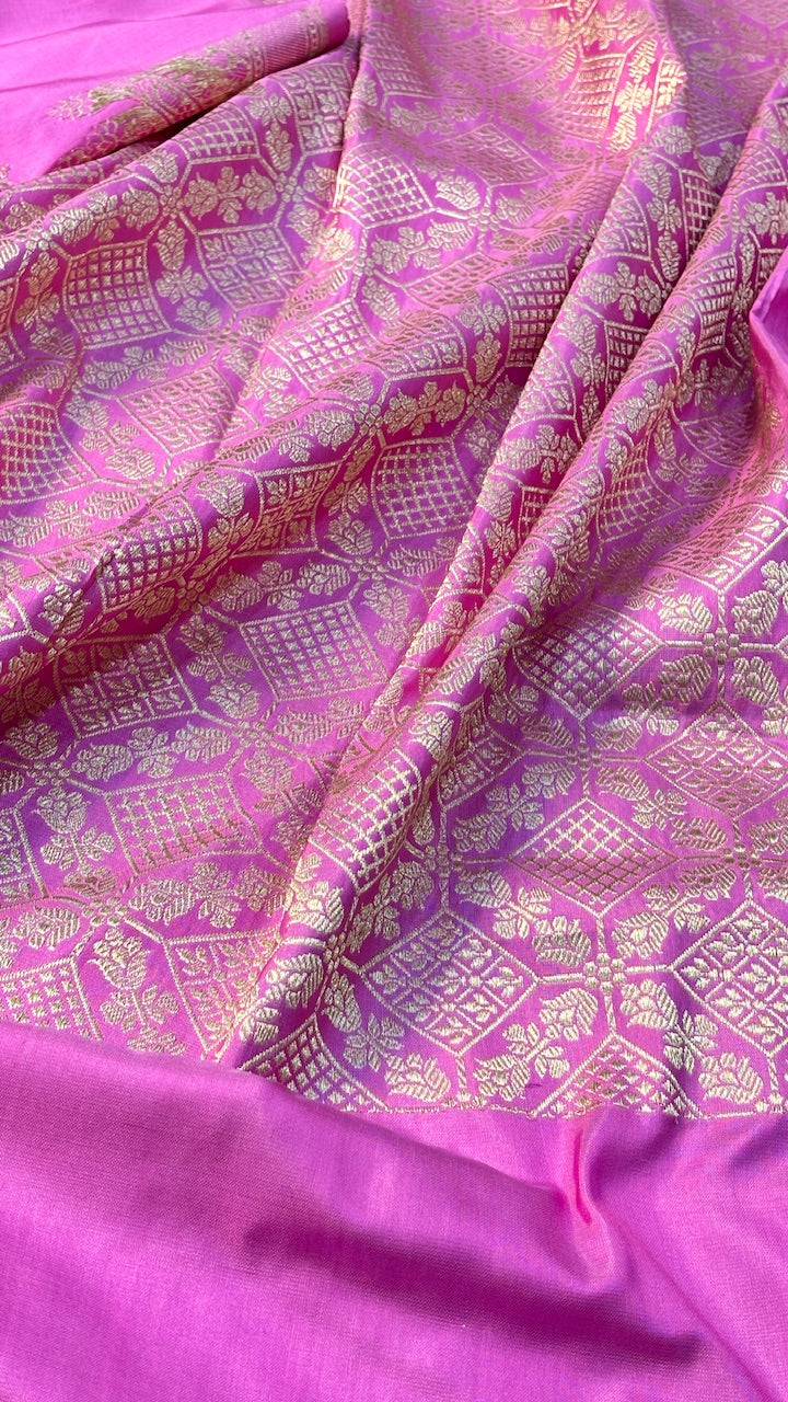 Pinkish Purple Minakari Banarasi Katan Silk Handwoven Saree