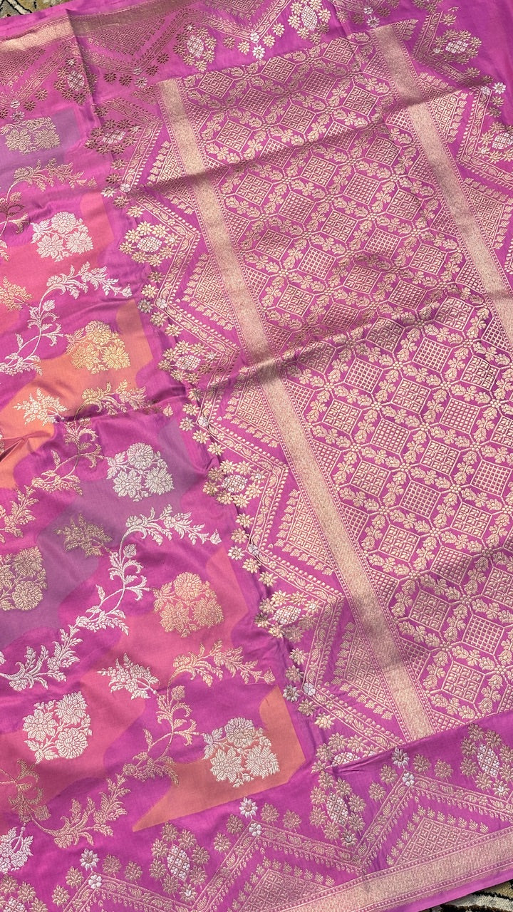 Pinkish Purple Minakari Banarasi Katan Silk Handwoven Saree