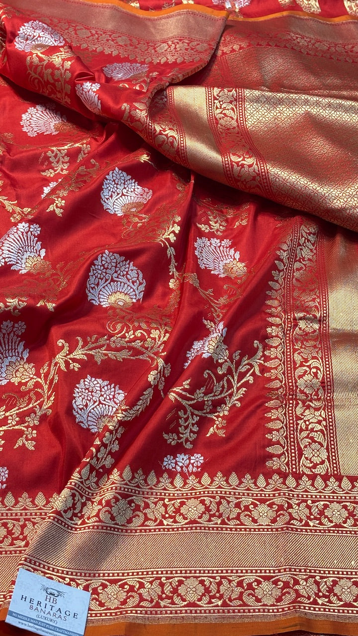 Red Sona Rupa Banarasi Katan Silk Handwoven Saree