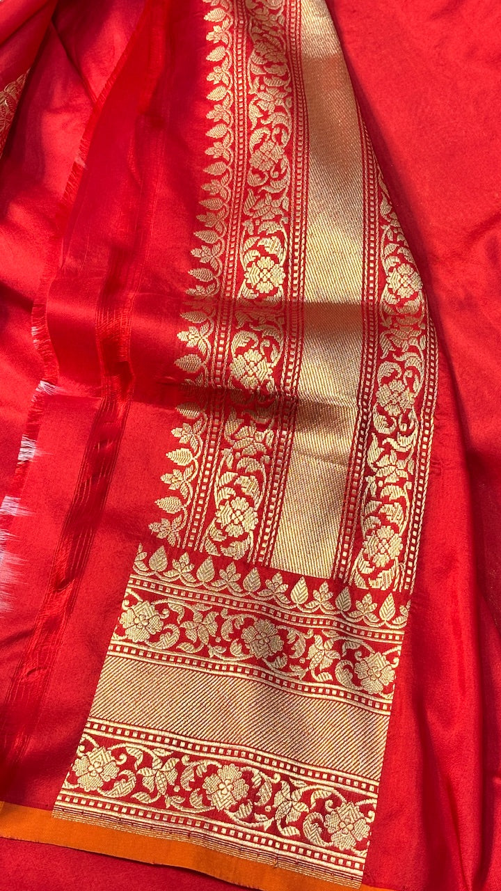 Red Sona Rupa Banarasi Katan Silk Handwoven Saree
