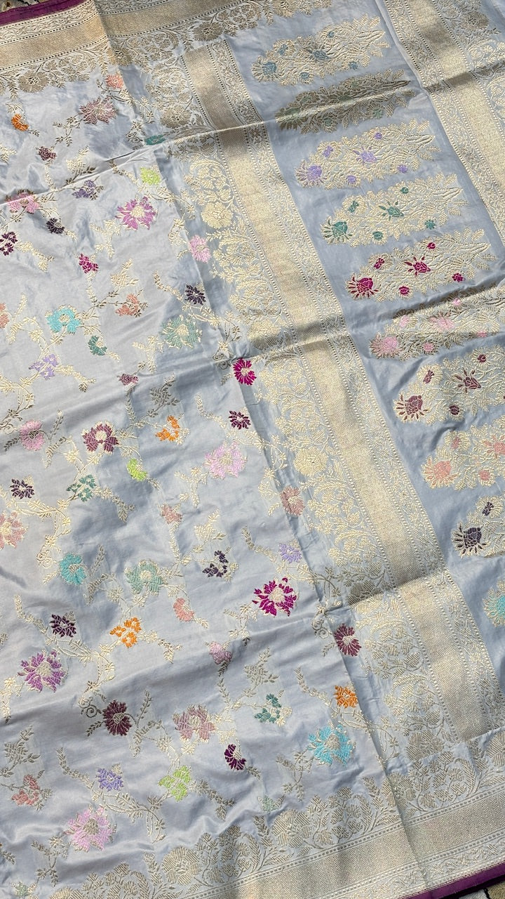 White Minakari Banarasi Katan Silk Handwoven Saree