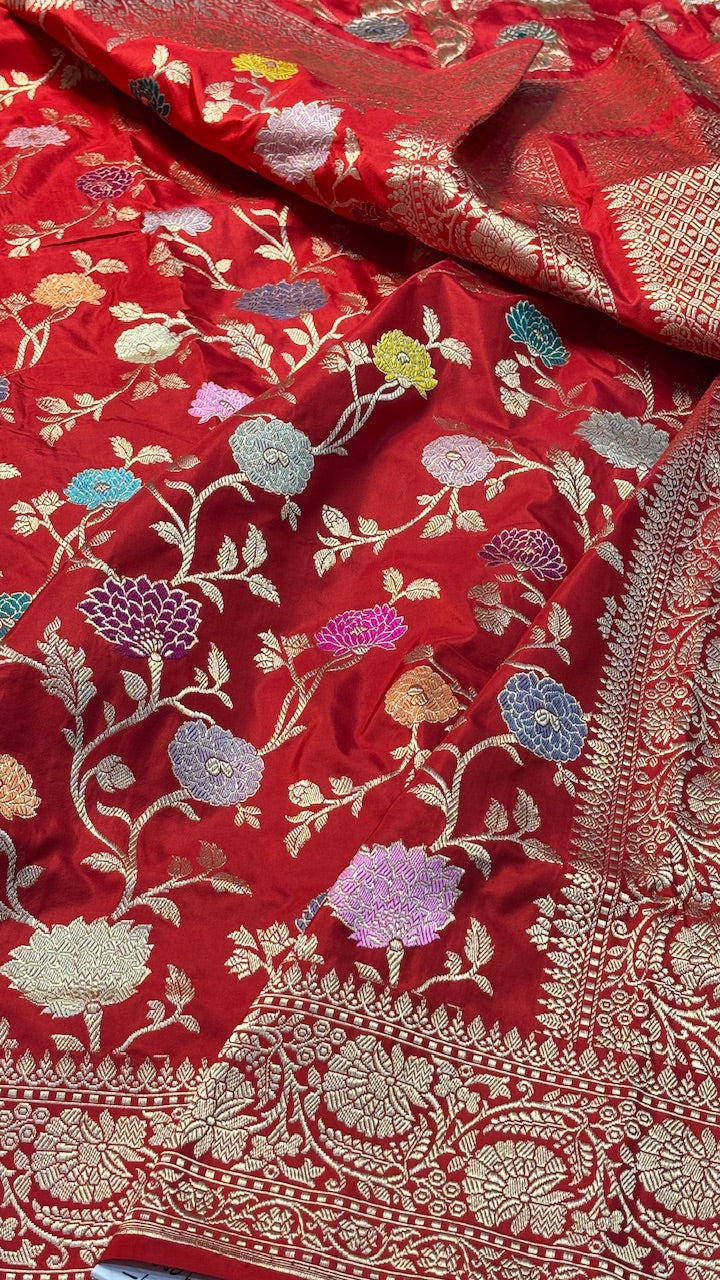 Red Minakari Banarasi Katan Silk Handwoven Saree