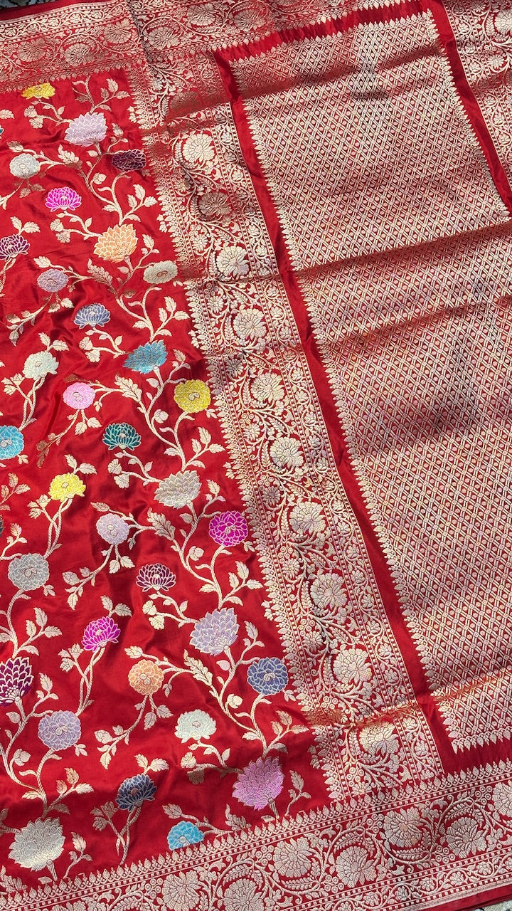 Red Minakari Banarasi Katan Silk Handwoven Saree