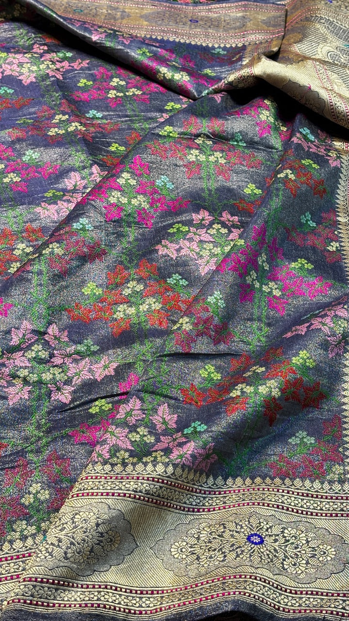 Deep Navy BlueTissue Banarasi Silk Handwoven Saree
