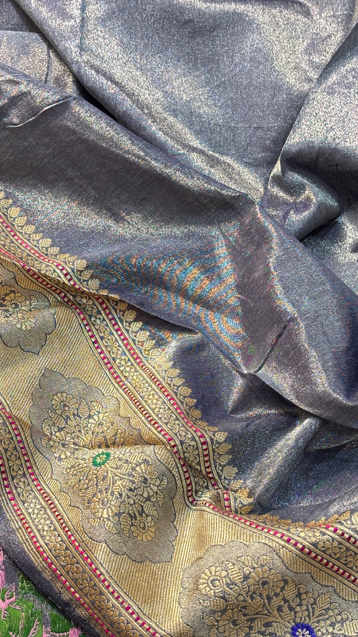 Deep Navy BlueTissue Banarasi Silk Handwoven Saree