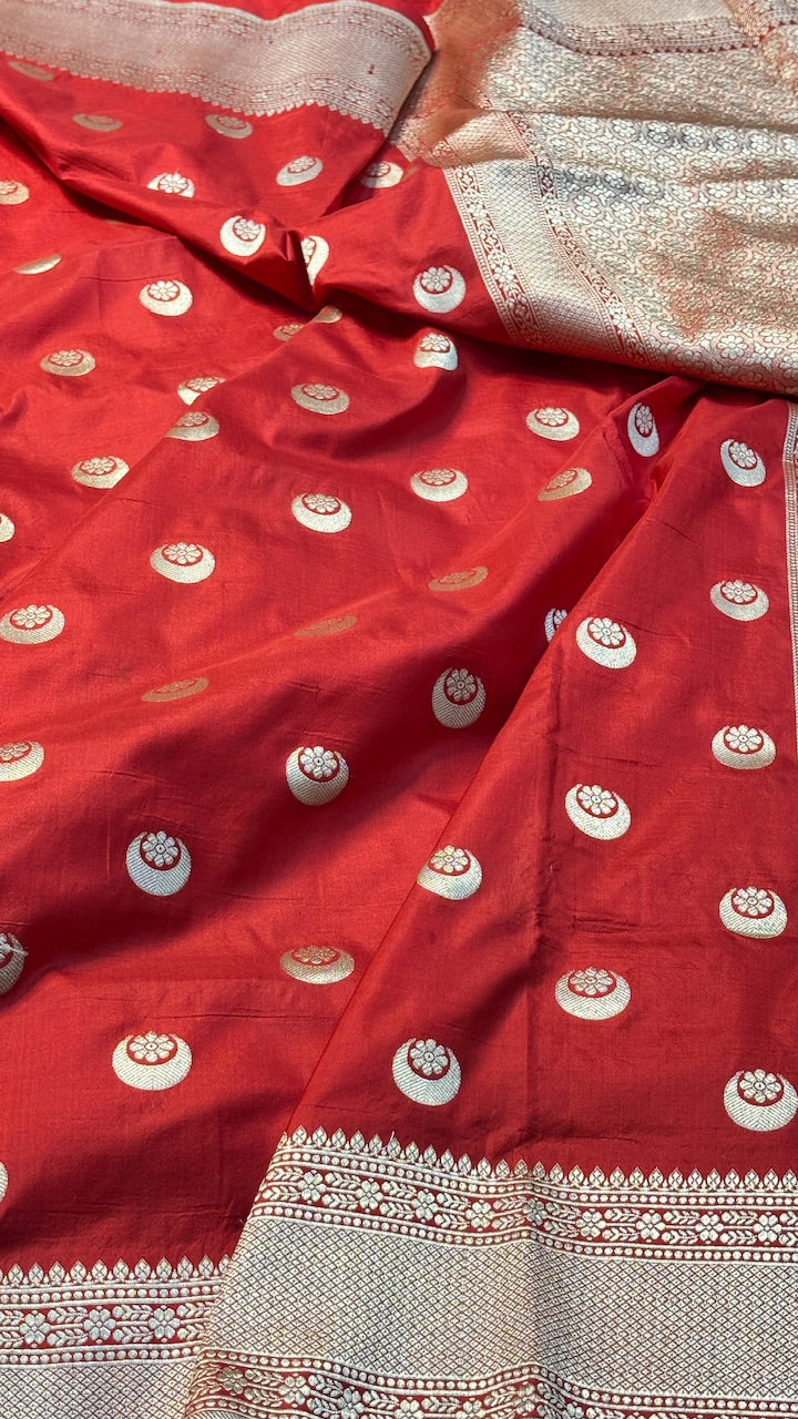 Red Banarasi Katan Silk Handwoven Saree