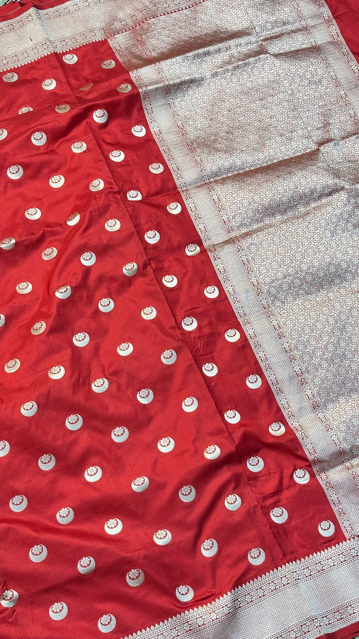 Red Banarasi Katan Silk Handwoven Saree