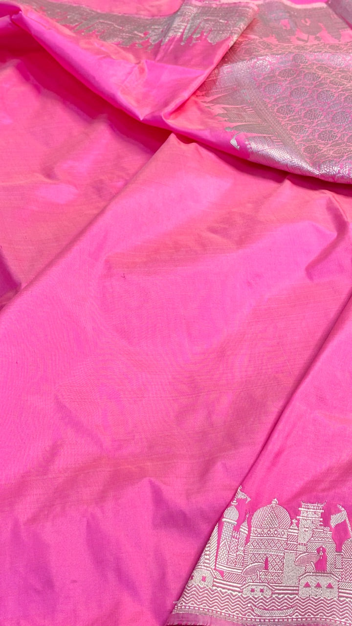 Pink Banarasi Katan Silk Handwoven Saree