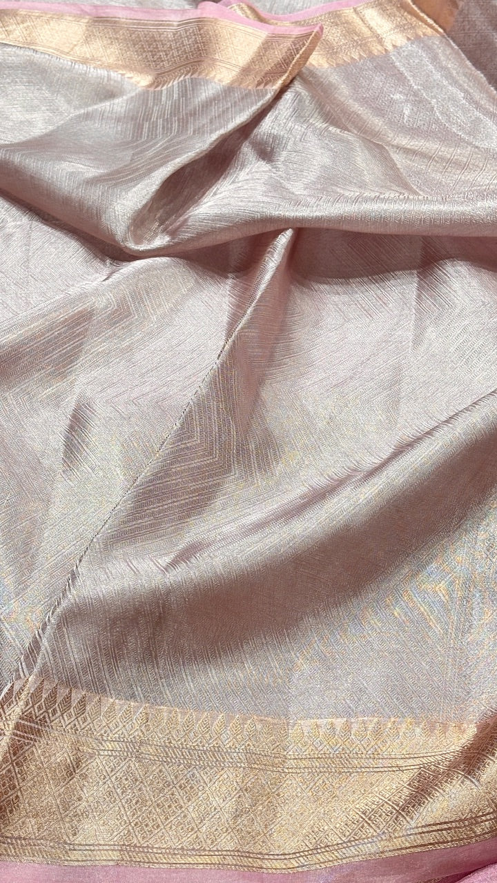 Pink Molten Silver Pure Zari Tissue Saree