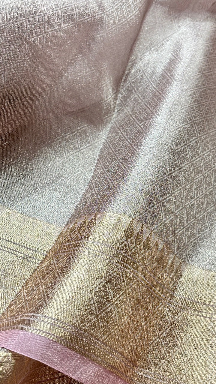Pink Molten Silver Pure Zari Tissue Saree