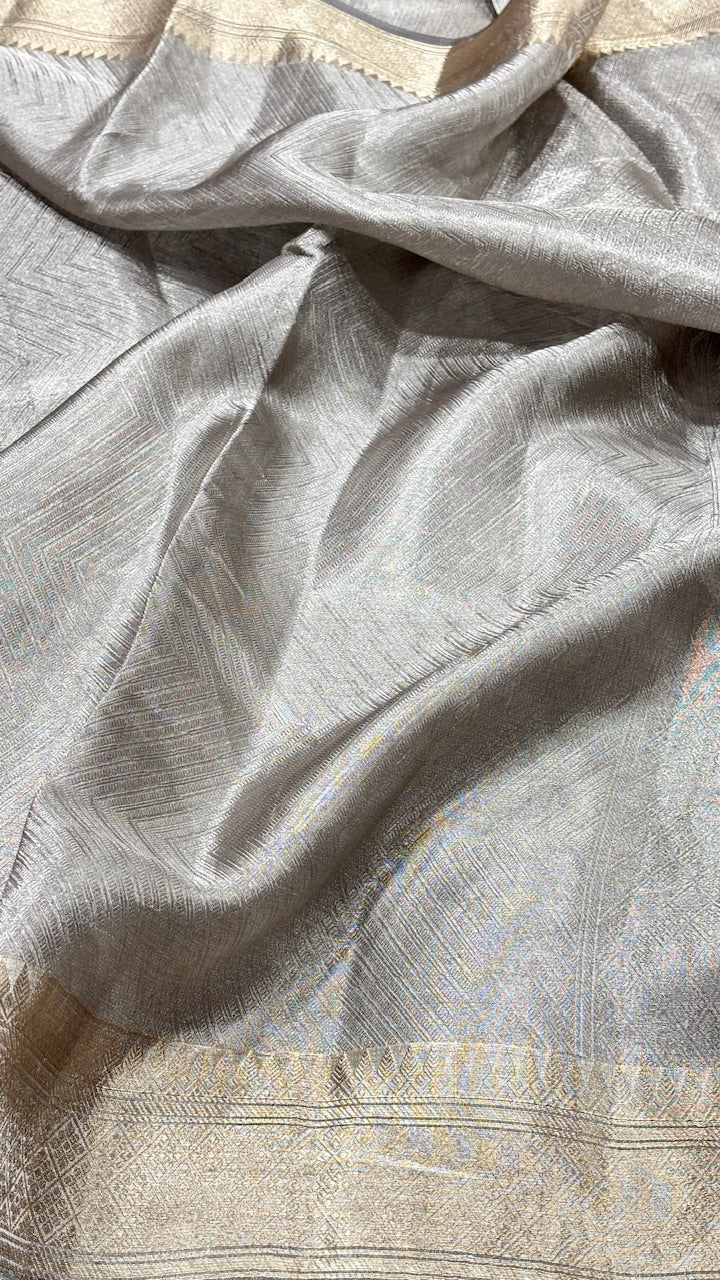 Molten Silver Pure Zari Tissue Saree