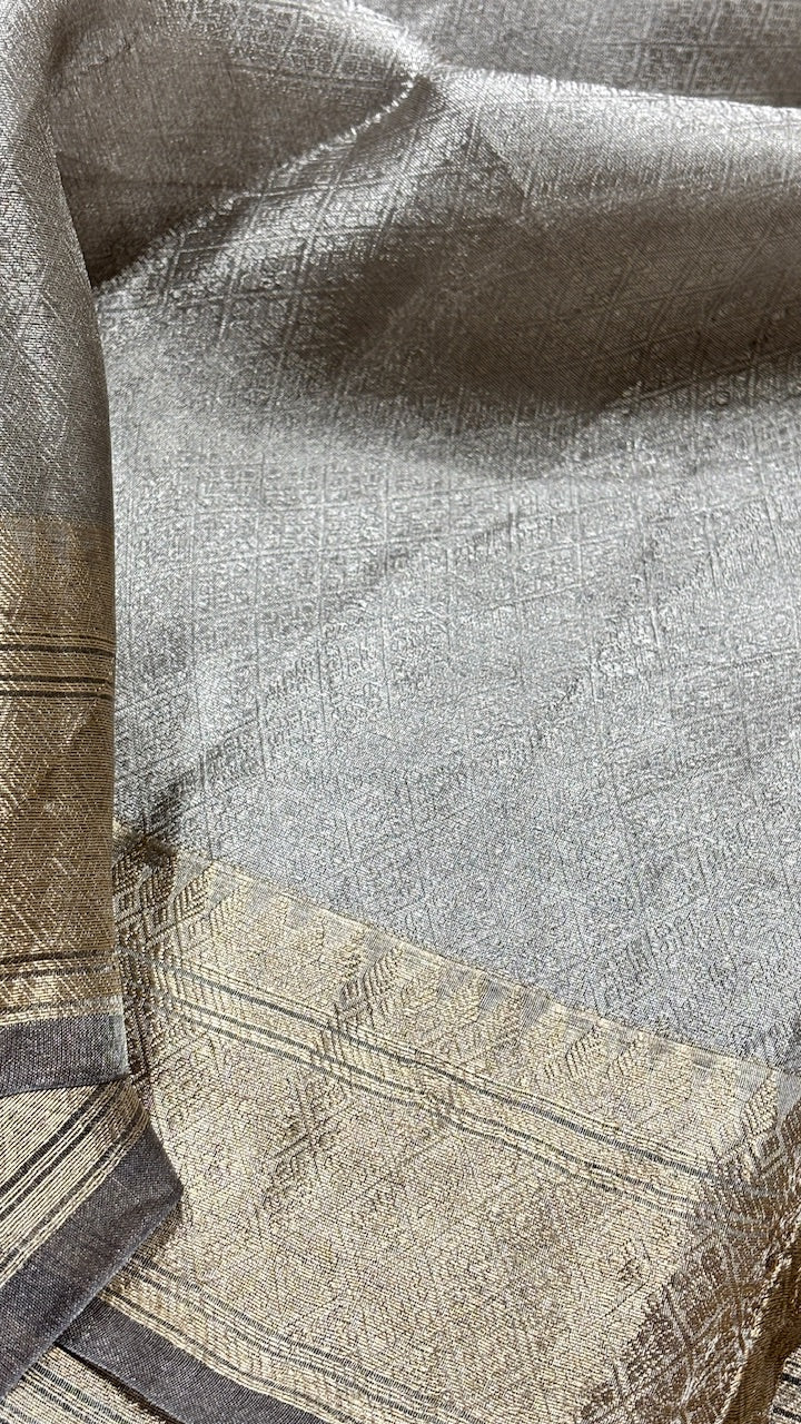 Molten Silver Pure Zari Tissue Saree