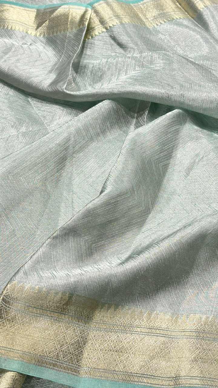 Sea Green Molten Silver Pure Zari Tissue Saree