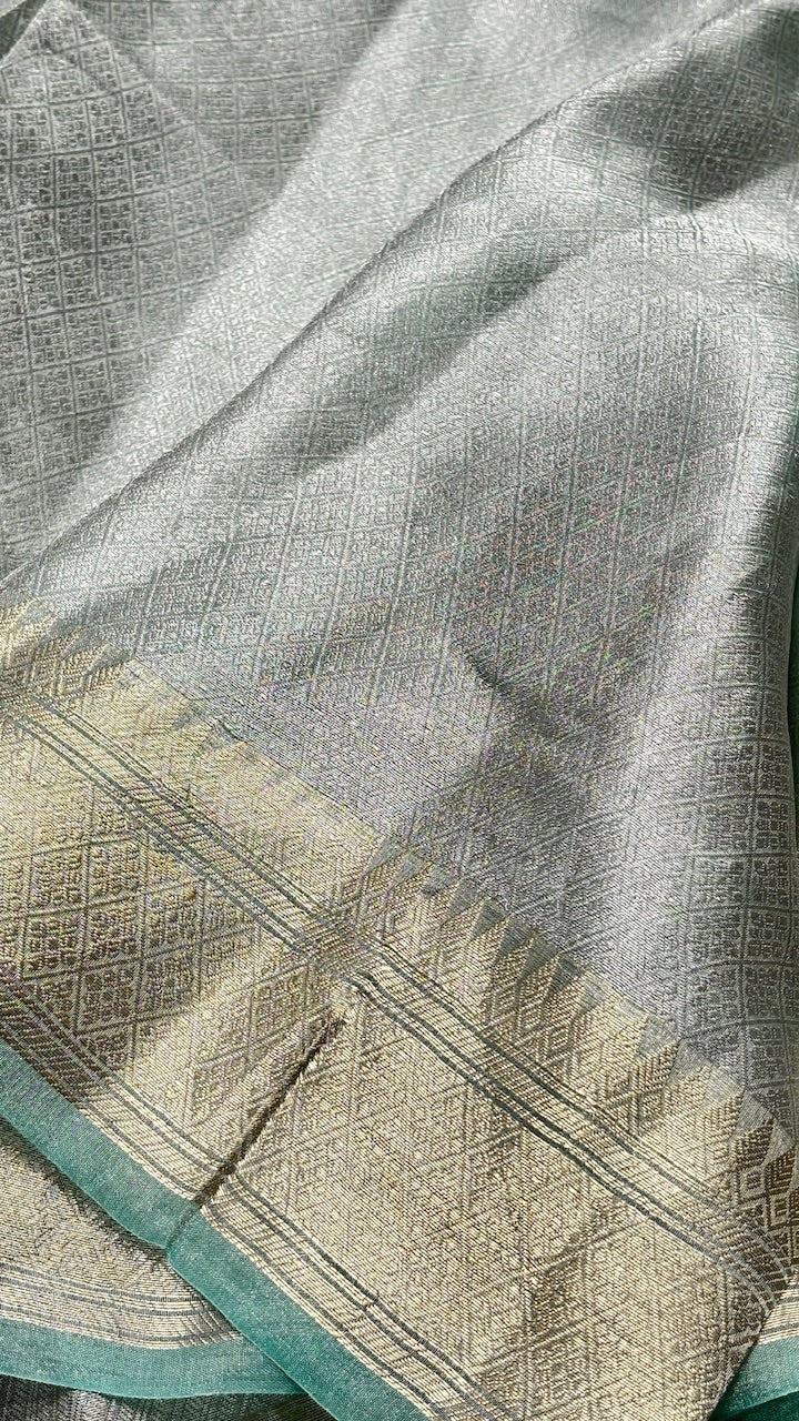 Sea Green Molten Silver Pure Zari Tissue Saree